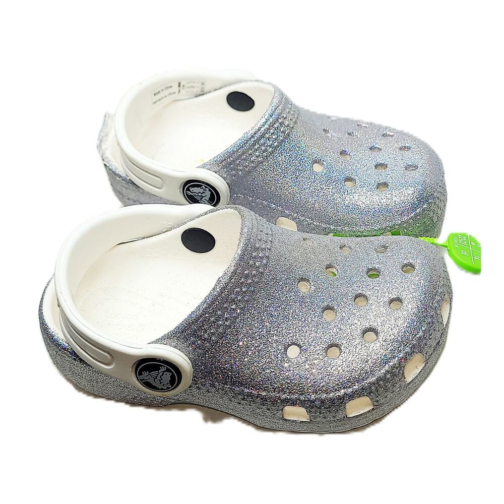 C6 Kids - Silver CROCS Sparkly Glitter Clogs NEW w/FLAW